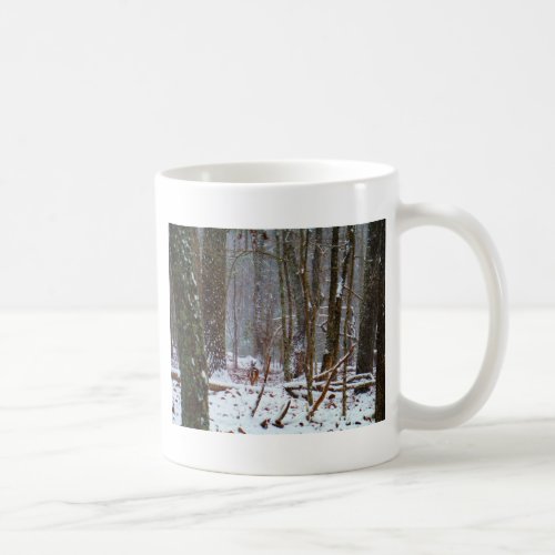 white tail deer in the snow coffee mug