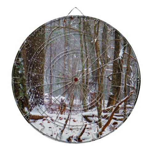 white tail deer in the snow dartboard with darts