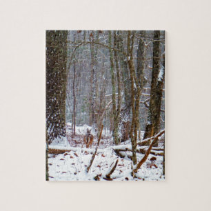 white tail deer in the snow jigsaw puzzle