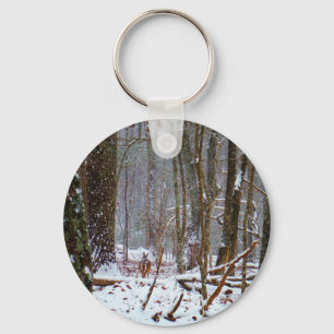 white tail deer in the snow keychain