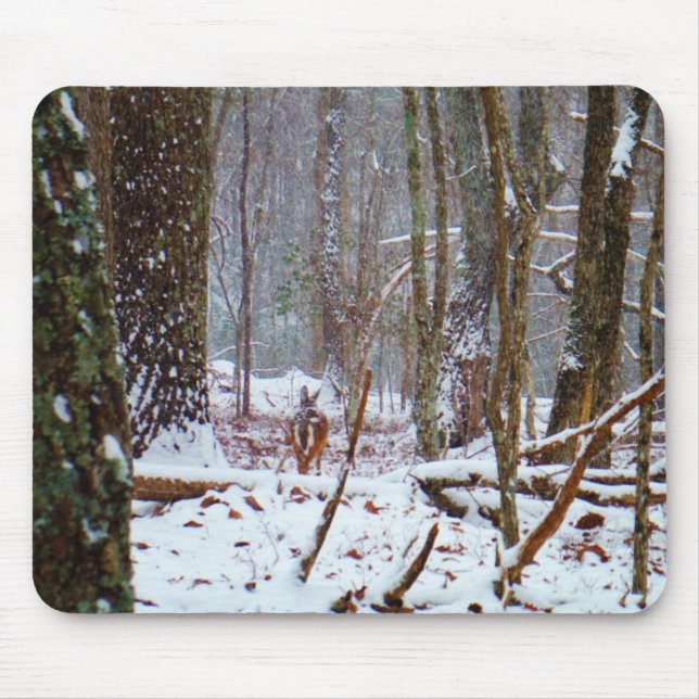 white tail deer in the snow mouse pad (Front)