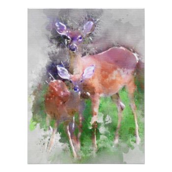 White Tail Deer In Watercolor Poster by Kathys_Gallery at Zazzle