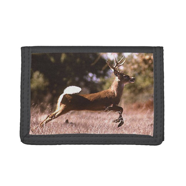 White-Tail Deer Running Tri-fold Wallet (Front)