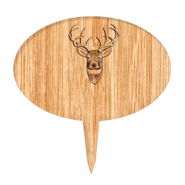 White Tail Deer Wood Grain Style Graphic Cake Topper (Front)