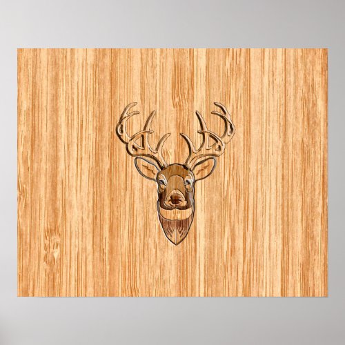 White Tail Deer Wood Grain Style Graphic Poster