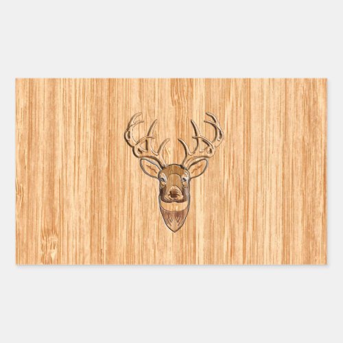 White Tail Deer Wood Grain Style Graphic Rectangular Sticker