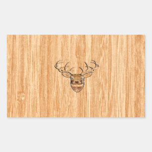 White Tail Deer Wood Grain Style Graphic Rectangular Sticker