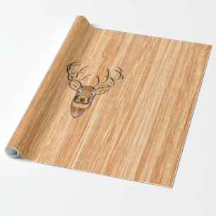 White Tail Deer Wood Grain Style Graphic Wrapping Paper