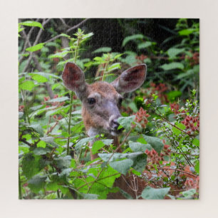 White Tail Doe Deer Eating Berries Jigsaw Puzzle