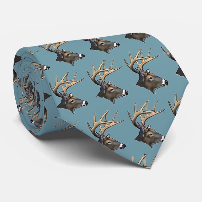White-Tailed Dear Buck Drawing Neck Tie (Rolled)