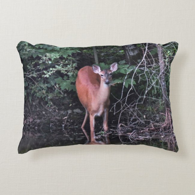 White-tailed Deer at Forest Pond Accent Pillow