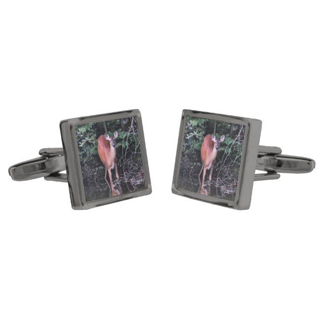 White Tailed Deer at Forest Pond Cuff Links