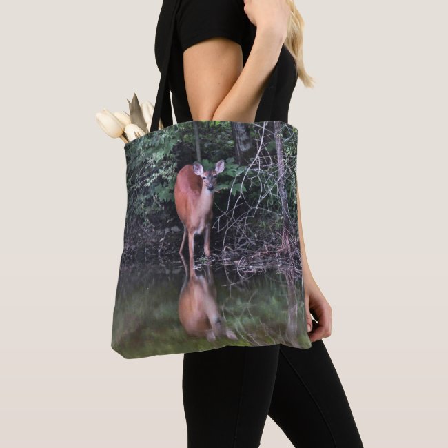 White Tailed Deer at Forest Pond Tote Bag
