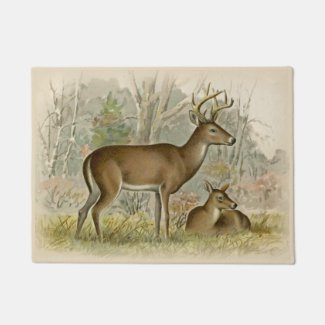 White-tailed Deer Buck - Doe Vintage Illustration Doormat