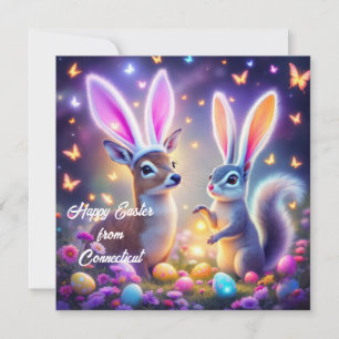 White-tailed deer & eastern gray squirrel rabbit holiday card