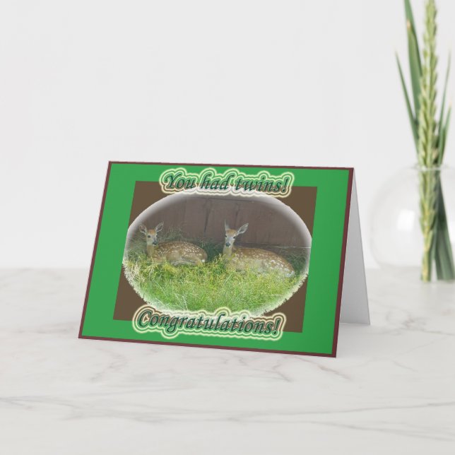 White-Tailed Deer Fawns Twins Congratulations Card (Front)