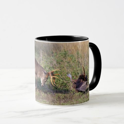 White_tailed Deer Fighting Wild Turkey Mug