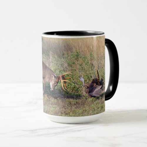 White_tailed Deer Fighting Wild Turkey Mug