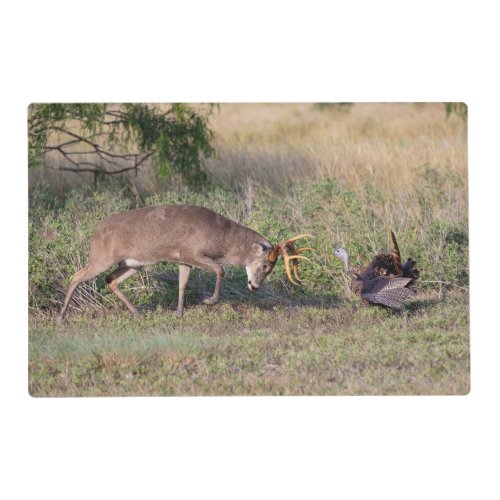 White_tailed Deer Fighting Wild Turkey Placemat