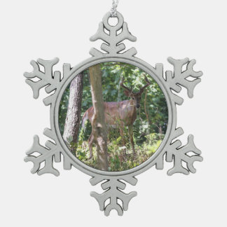White-tailed Deer Snowflake Pewter Christmas Ornament