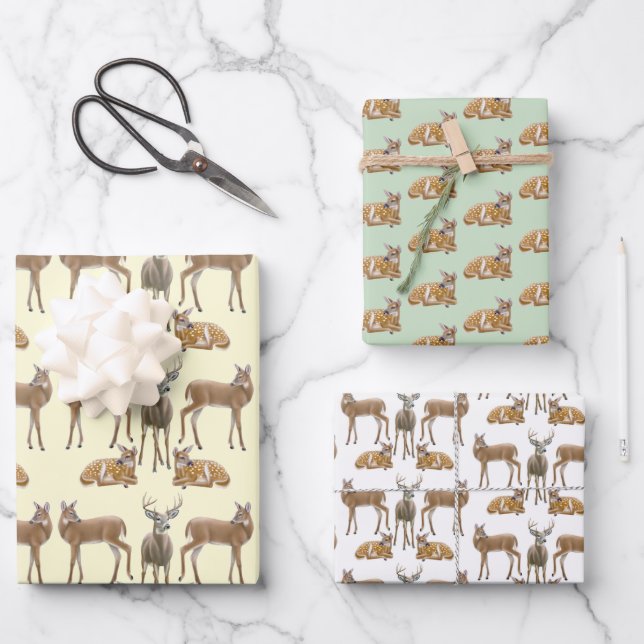 White Tailed Deer Wildlife Art Wrapping Paper Sheets (Front)