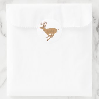 White-Tailed Male Deer (Buck) Running/Galloping Classic Round Sticker ...