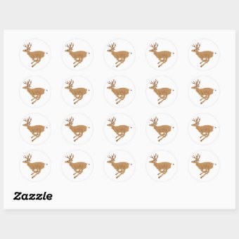 White-Tailed Male Deer (Buck) Running/Galloping Classic Round Sticker ...