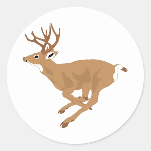 White_Tailed Male Deer Buck RunningGalloping Classic Round Sticker