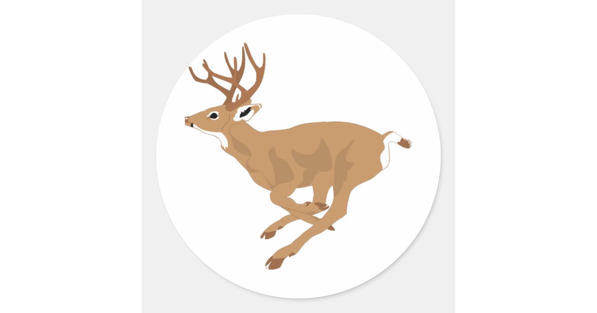 White-Tailed Male Deer (Buck) Running/Galloping Classic Round Sticker ...