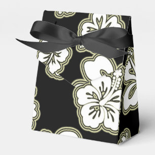 White Tan Black Hibiscus Flower Party Favor Box