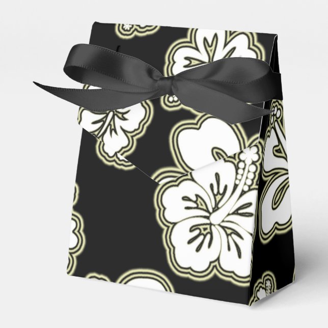 White Tan Black Hibiscus Flower Party Favor Box (Front Side)