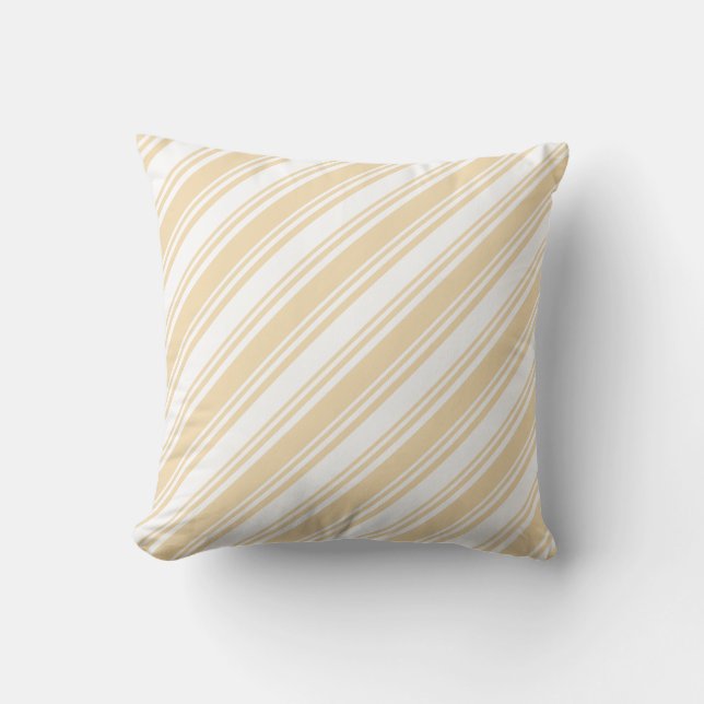 White & Tan Colored Lined Pattern Throw Pillow (Front)