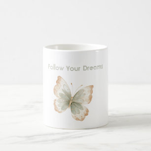 White Tan Cream Green Butterfly Dreams Coffee Mug