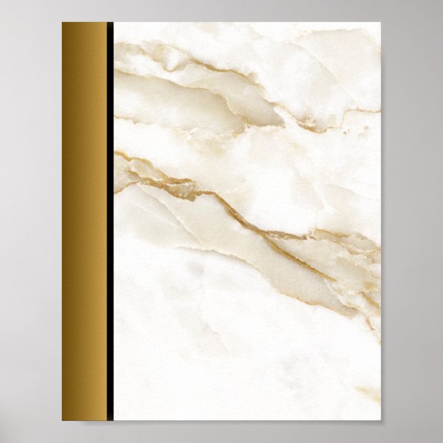 White Tan Marble Stone / Black Gold Border Art  Poster (Front)