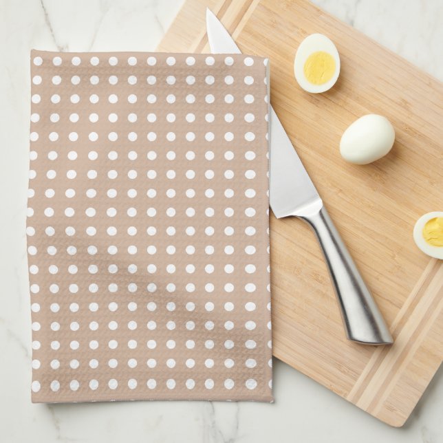 White & Tan Polkadot Pattern Kitchen Towel (Quarter Fold)