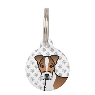 White &amp; Tan Rough Coat Jack Russell Terrier Head Pet ID Tag