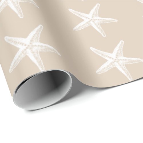 White Tan Starfish Pattern Wrapping Paper