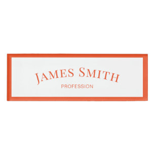 White Tangerine Orange Minimalist Professional Name Tag