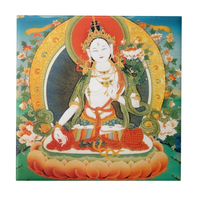 WHITE TARA BUDDHIST DEITY CERAMIC TILE (Front)