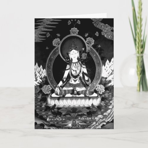 White Tara Greeting Card bw