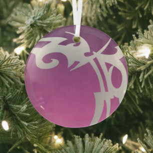 White tattoo print on purple gradient glass ornament