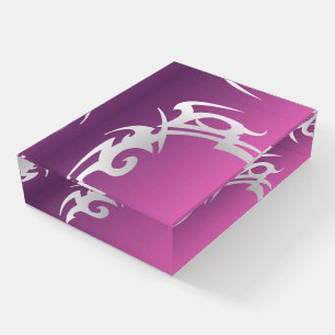 White tattoo print on purple gradient paperweight