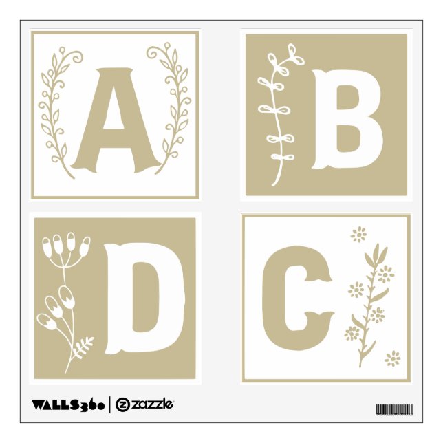 White & Taupe Neutral Baby Alphabet Blocks Nursery Wall Decal (Front)