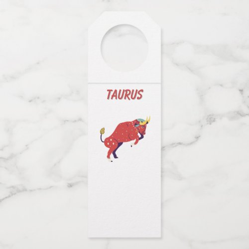 White Taurus, zodiac, star sign print Bottle Hanger Tag