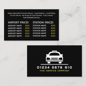 White Taxi Cab Logo, Price List Business Card | Zazzle