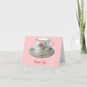 White Teacup and Saucer with PinkRoses Thank You