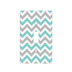 White, Teal and Gray Chevron Pattern Light Switch Cover
