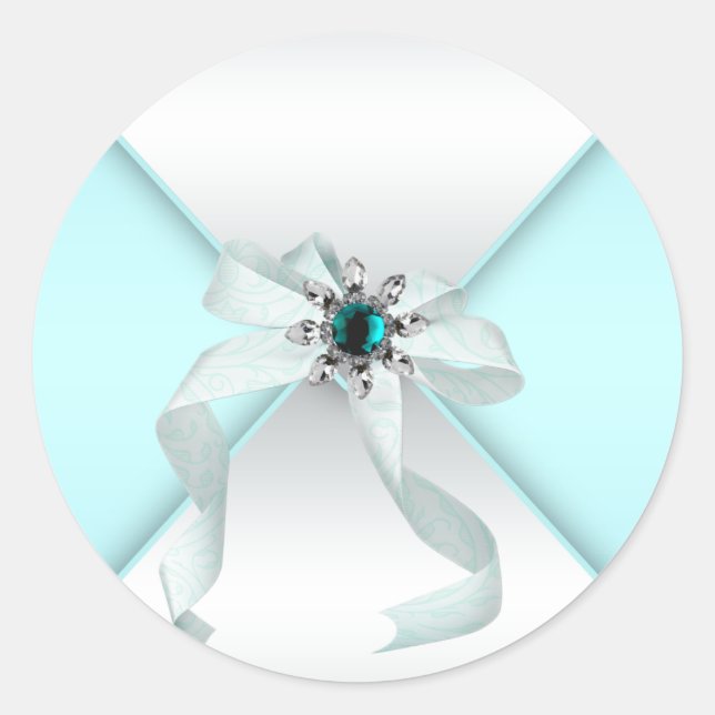 White Teal Blue Envelope Seal Party Favor Labels (Front)