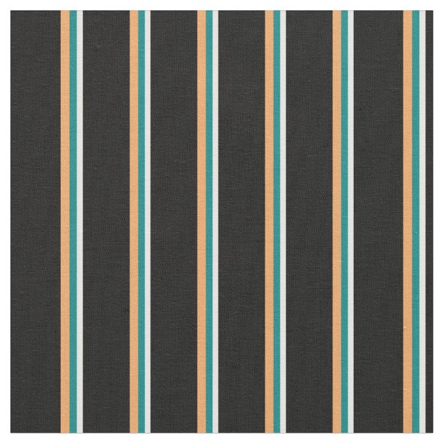 White, Teal, Brown, and Black Lines Fabric (Close Up)