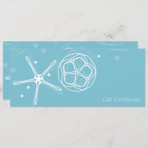 White Teal Elegant Pearl Starfish Gift Certificate Invitation